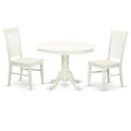 East West Furniture HLWE3-LWH-W 3 Piece Dinette Set for Small Spaces Contains a Round Dining Table with Pedestal and 2 Kitchen Dining Chairs, 42x42 Inch, Linen White