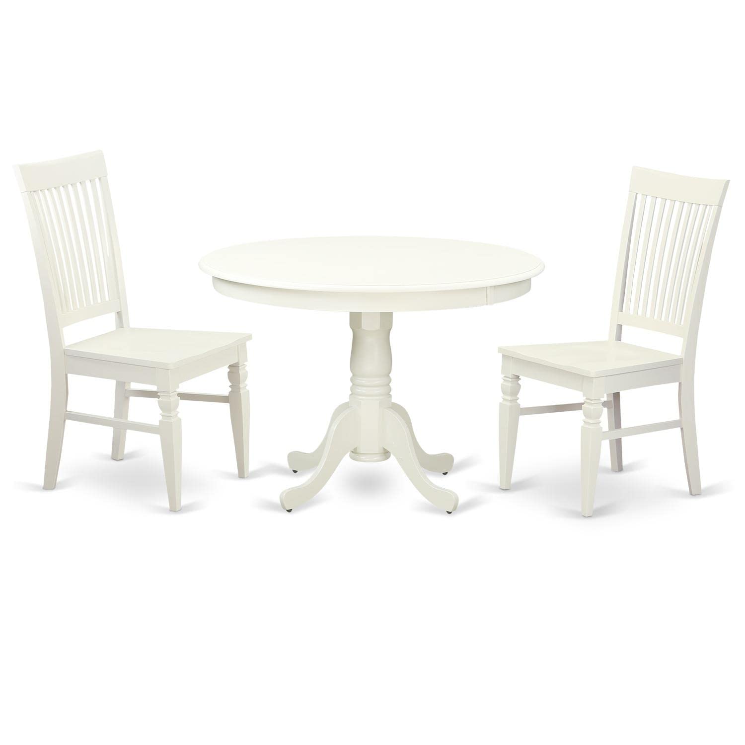 East West Furniture HLWE3-LWH-W 3 Piece Dinette Set for Small Spaces Contains a Round Dining Table with Pedestal and 2 Kitchen Dining Chairs, 42x42 Inch, Linen White