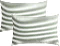 Jellymoni 100% Natural Cotton Striped Queen Pillowcases Set, 2 Pack White And Green Stripes Pattern Printed Pillow Covers With E