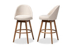 Baxton Studio Carra Mid-Century Modern Light Beige Fabric Upholstered Walnut-Finished Wood Swivel Bar Stool (Set of 2)