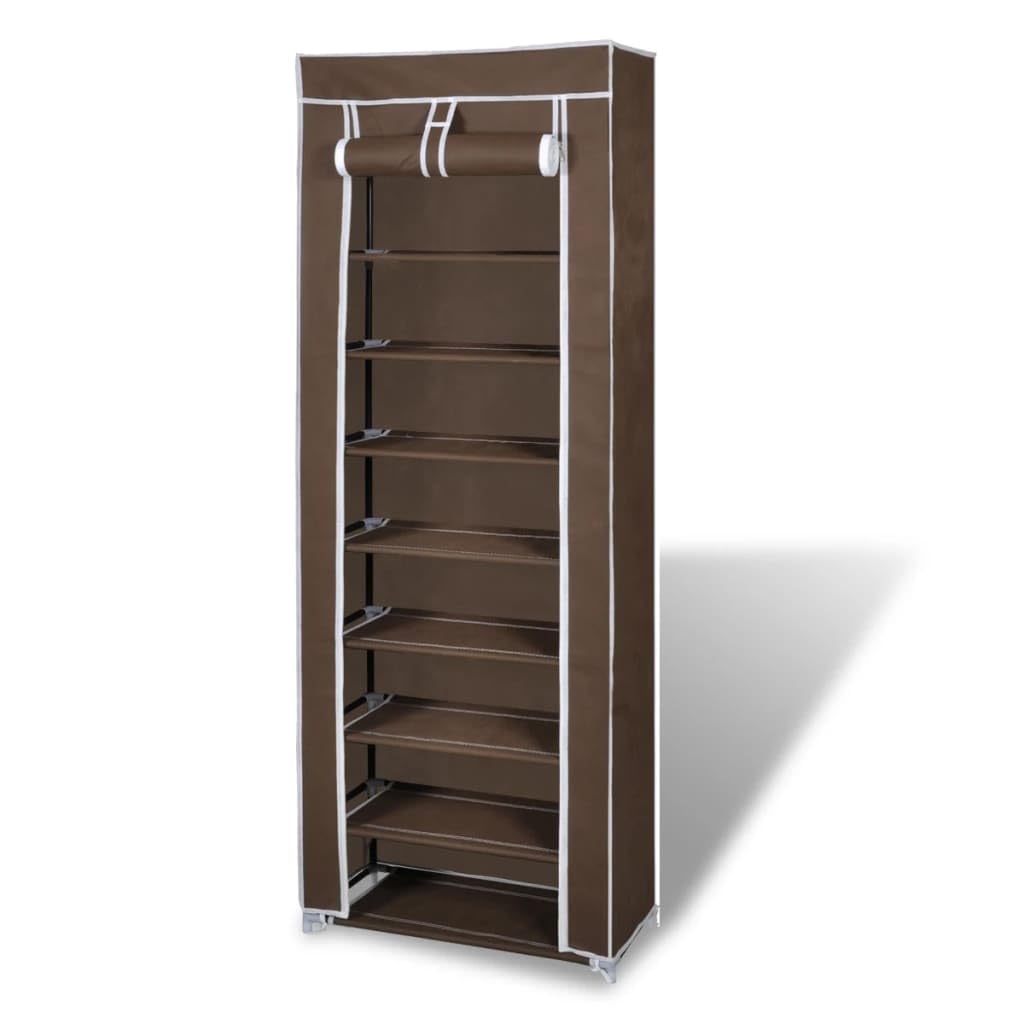 vidaXL 8-Tier Large Capacity Shoe Cabinet - Brown, Non-Woven Fabric and Powder Coated Tubes, 22&quot;x11&quot;x64&quot;, Dust-Free Cover