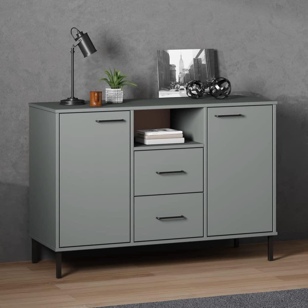 vidaXL Oslo Solid Pine Wood Sideboard in Grey with Metal Legs: Industrial Style, Ample Storage Space, Sturdy Construction