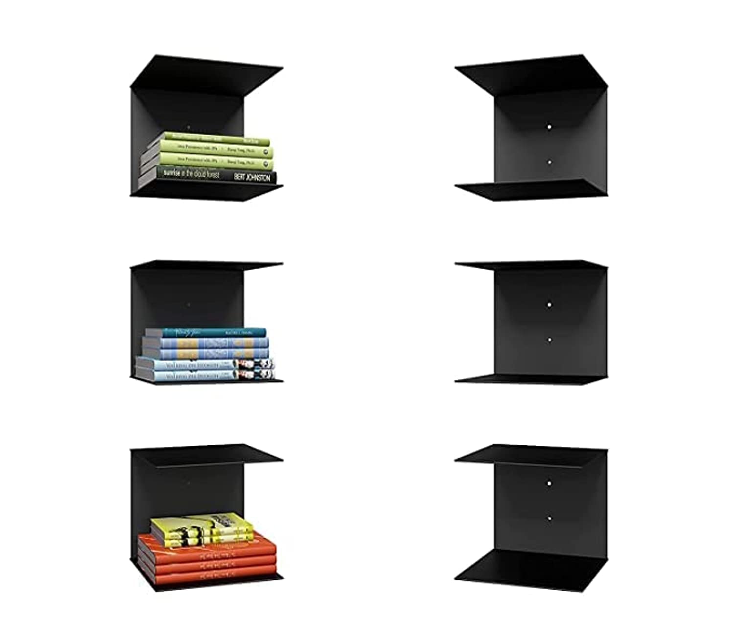LEVON Metal Wall Mounted Book Shelf, Black Floating Book Rack for Study Room, Bedroom & Home Office, Space Saving MS Metal Wall 