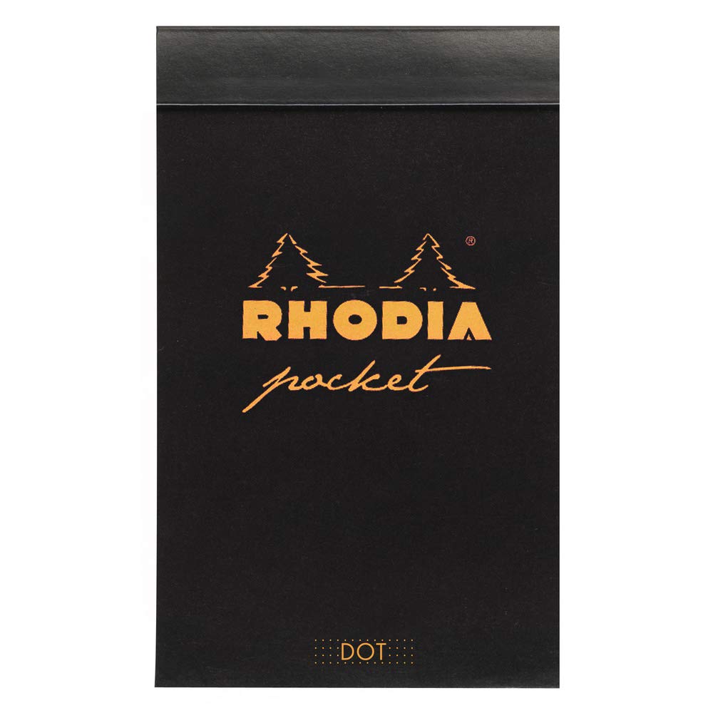 Rhodia 8550C - Pocket Stapled Notepad Black Or Orange - 7.5 X 12 Cm - Dotted Dot - 40 Detachable Sheets - 80G Clairefontaine Pap