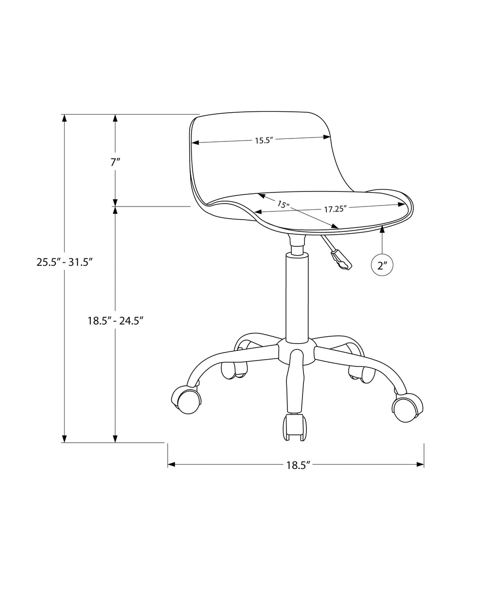 Monarch Specialties I 7465 Office Chair, Adjustable Height, Swivel, Ergonomic, Computer Desk, Work, Juvenile, Metal, Pu Leather Look, Grey, Contemporary, Modern