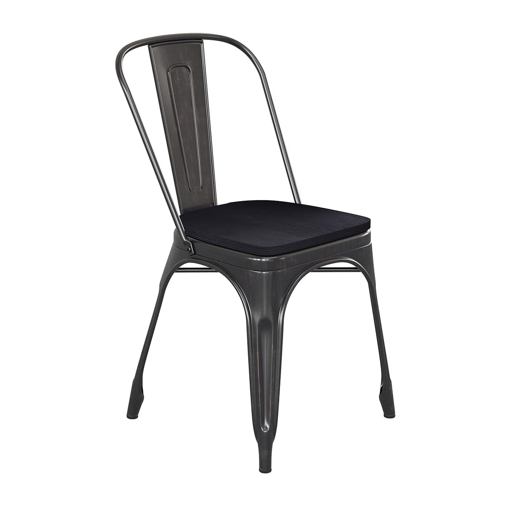 Flash Furniture Perry Indoor/Outdoor Commercial Stackable Chair With Polystyrene Seat - Black-Antique Gold Metal Frame - Black Poly Resin Seat - Rounded Seat Edges