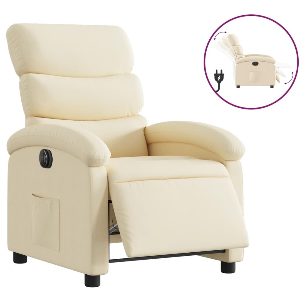 vidaXL Electric Recliner Chair - Cream Fabric Adjustable Armchair with Motorized Footrest, Side Pocket & Thick Padding for Livin