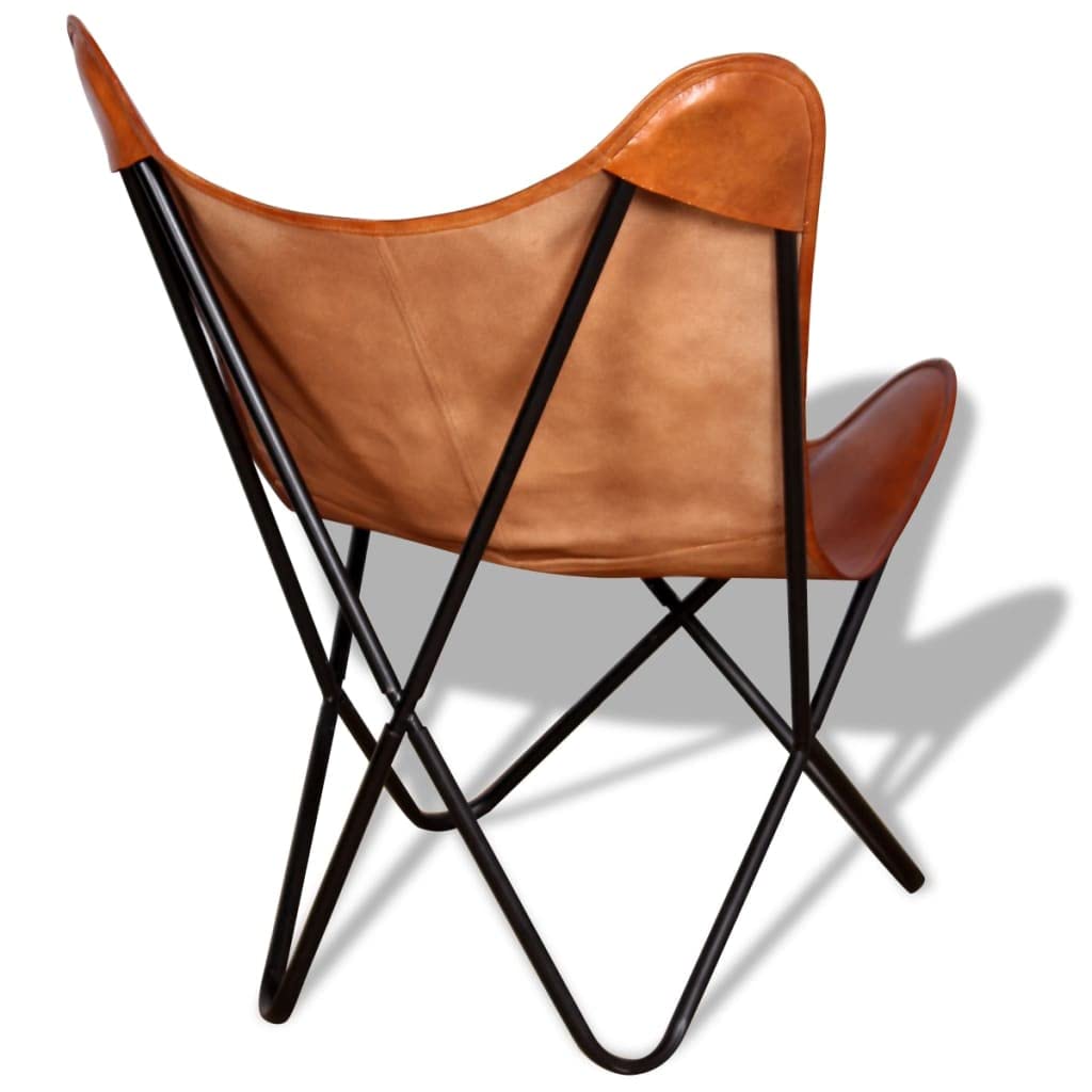 vidaXL Butterfly Chair, Lightweight Armchair with Powder-Coated Steel Frame, Comfortable Genuine Goat Leather, Versatile Utility 26" x 29.1" x 35.4", Brown