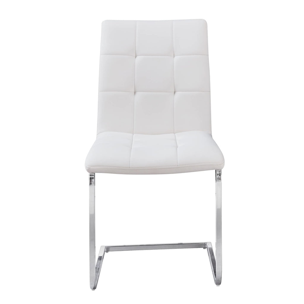 Steve Silver Furniture Escondido Upholstered White PU Side Chair, White w/Quilted Upholstery and Chrome Base, Modern and Versatile, C Shaped Legs, Dining Room, 22.5" D x 19.25" W x 35" H, White