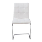 Steve Silver Furniture Escondido Upholstered White PU Side Chair, White w/Quilted Upholstery and Chrome Base, Modern and Versatile, C Shaped Legs, Dining Room, 22.5" D x 19.25" W x 35" H, White