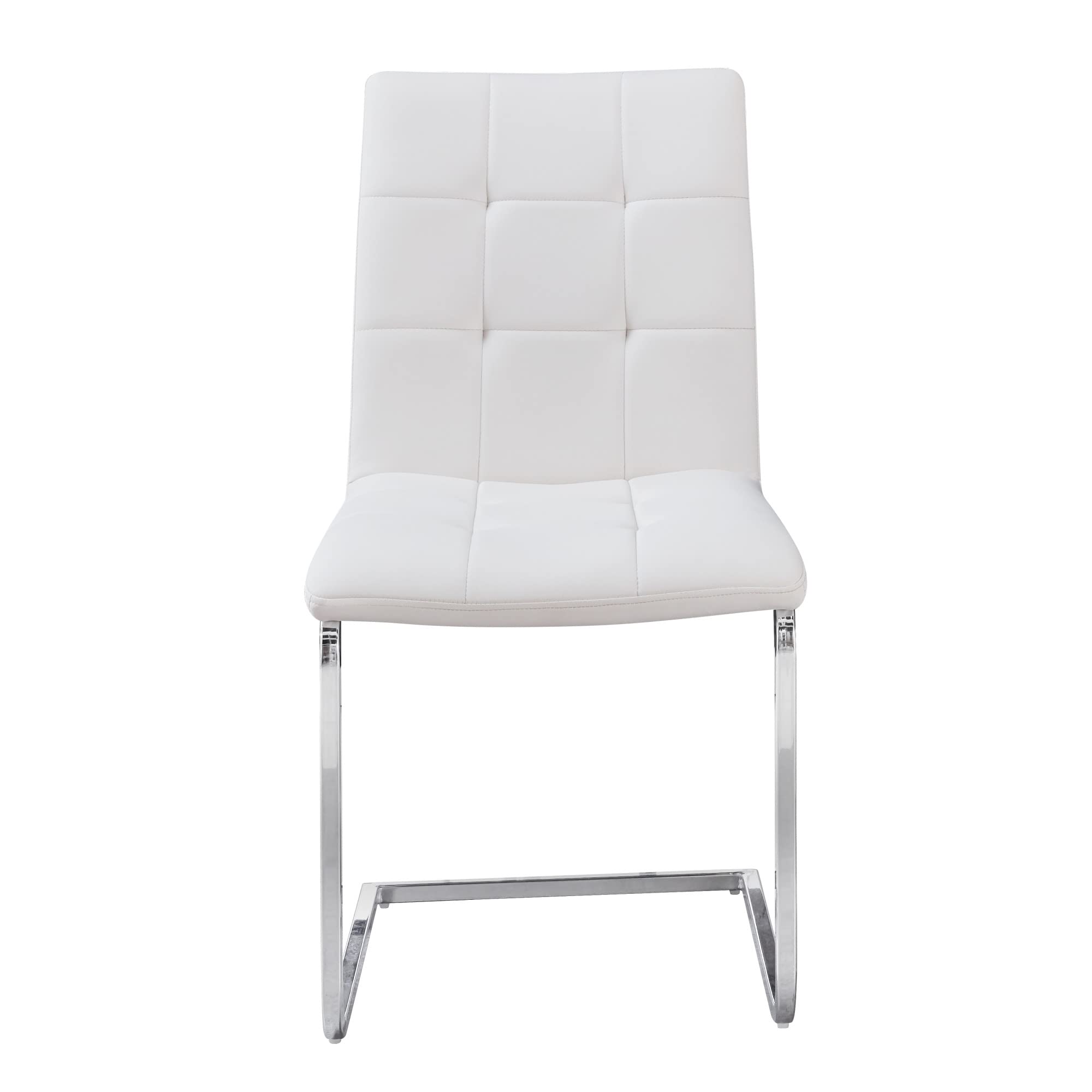 Steve Silver Furniture Escondido Upholstered White PU Side Chair, White w/Quilted Upholstery and Chrome Base, Modern and Versatile, C Shaped Legs, Dining Room, 22.5" D x 19.25" W x 35" H, White