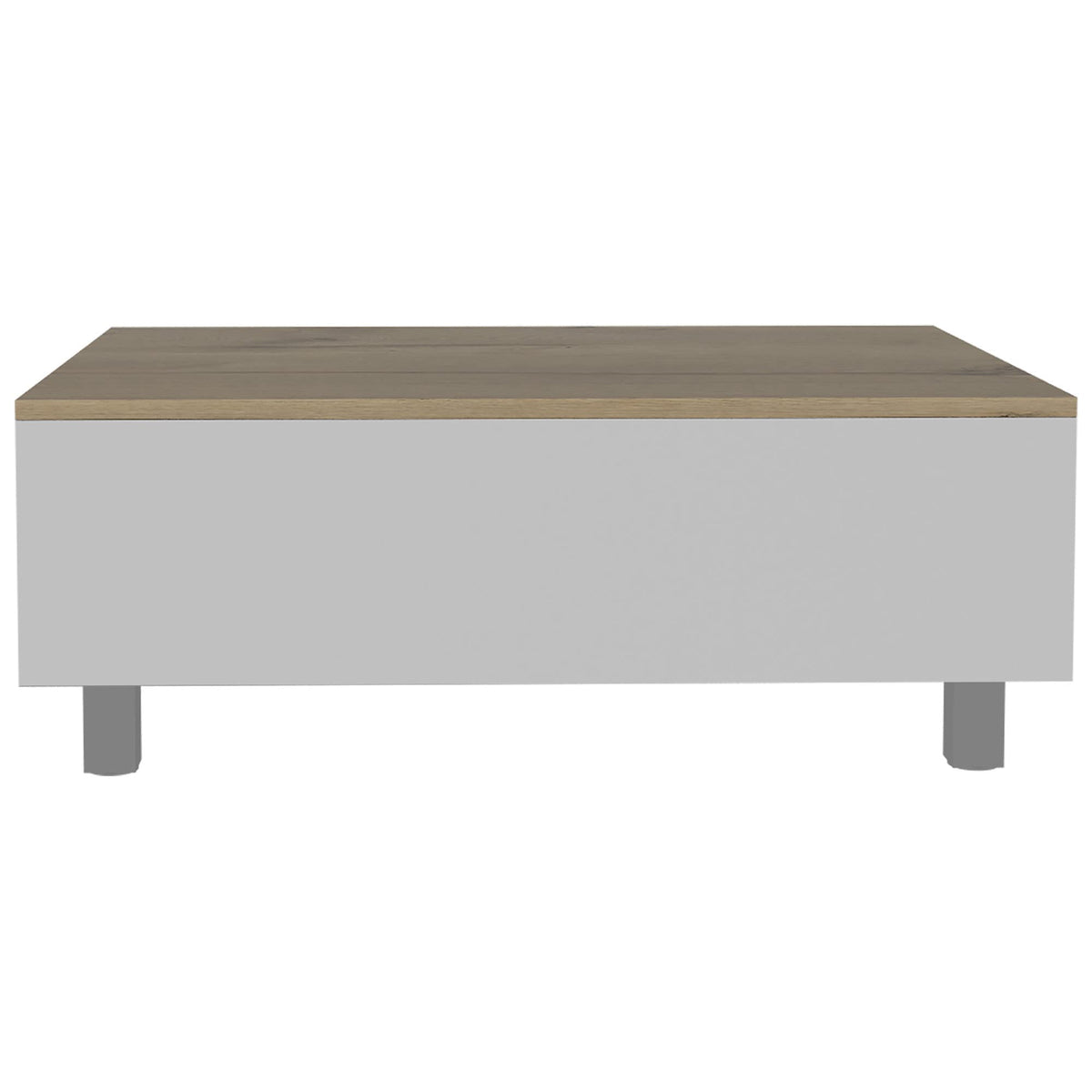 HomeRoots 32&quot; White and Light Oak Manufactured Wood Rectangular Lift Top Coffee Table with Drawer and Shelf