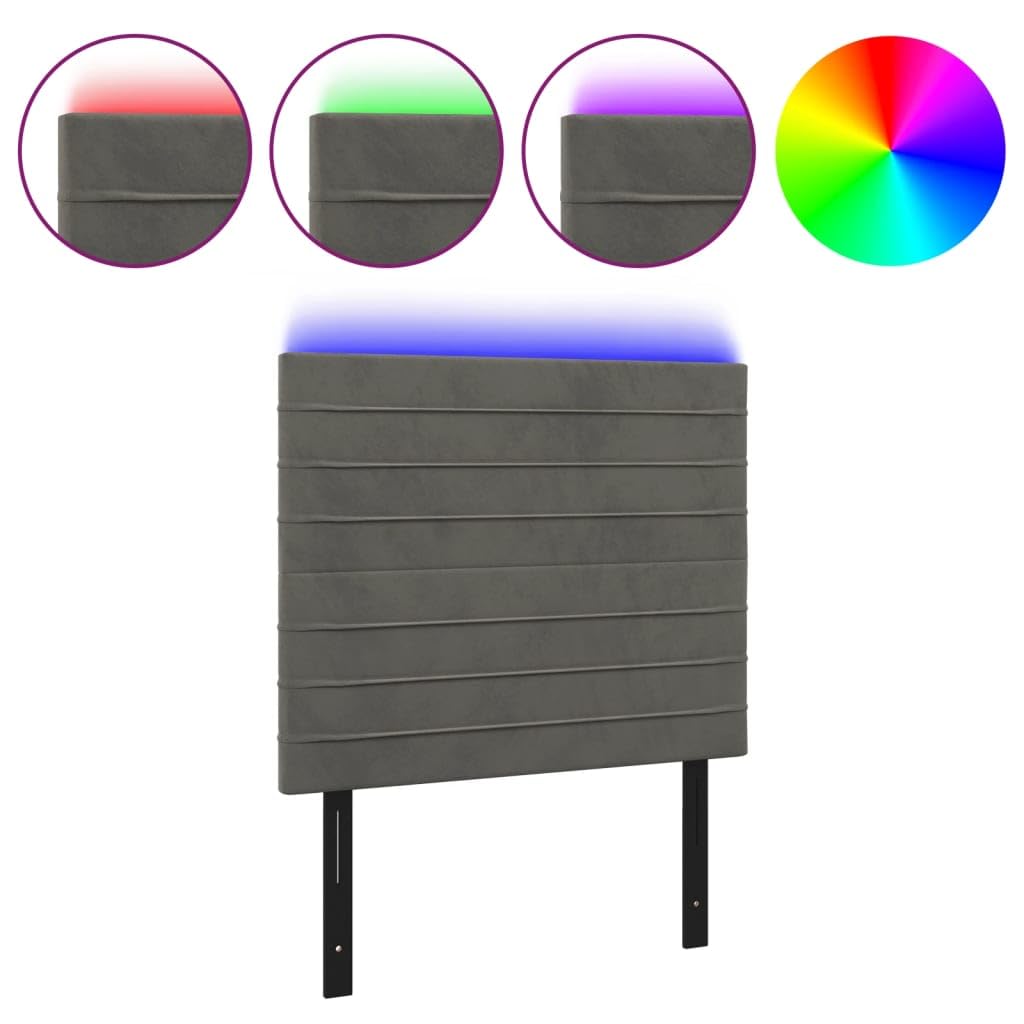 vidaXL Velvet LED Headboard in Dark Gray - Modern Design with Durable Materials, Appropriate for Any Bedroom, Includes California Proposition 65 Warning