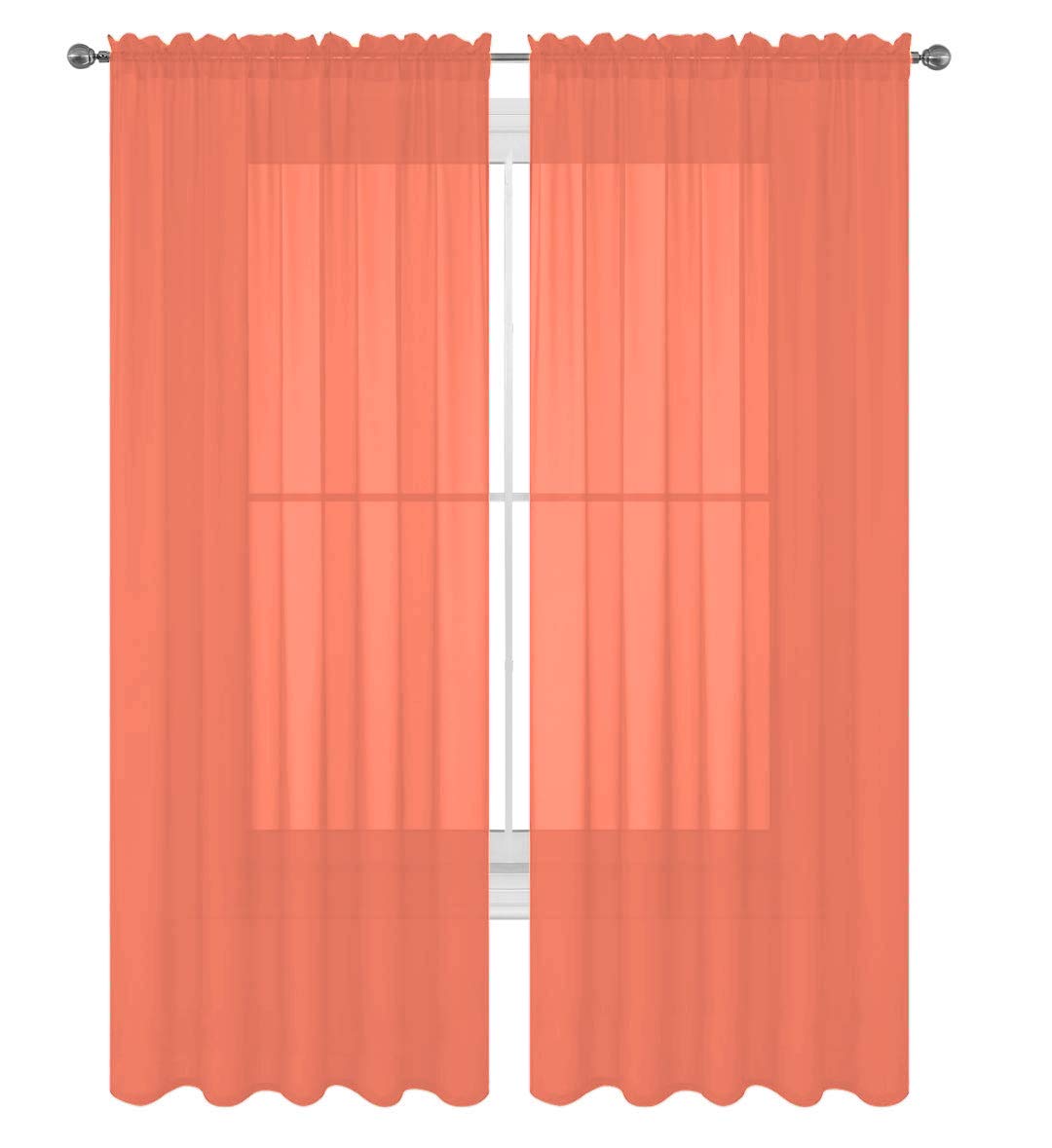 Decotex 2 Piece Solid Elegant Sheer Curtains Fully Stitched Panels Window Treatment Drape (54'' X 63'', Salmon)