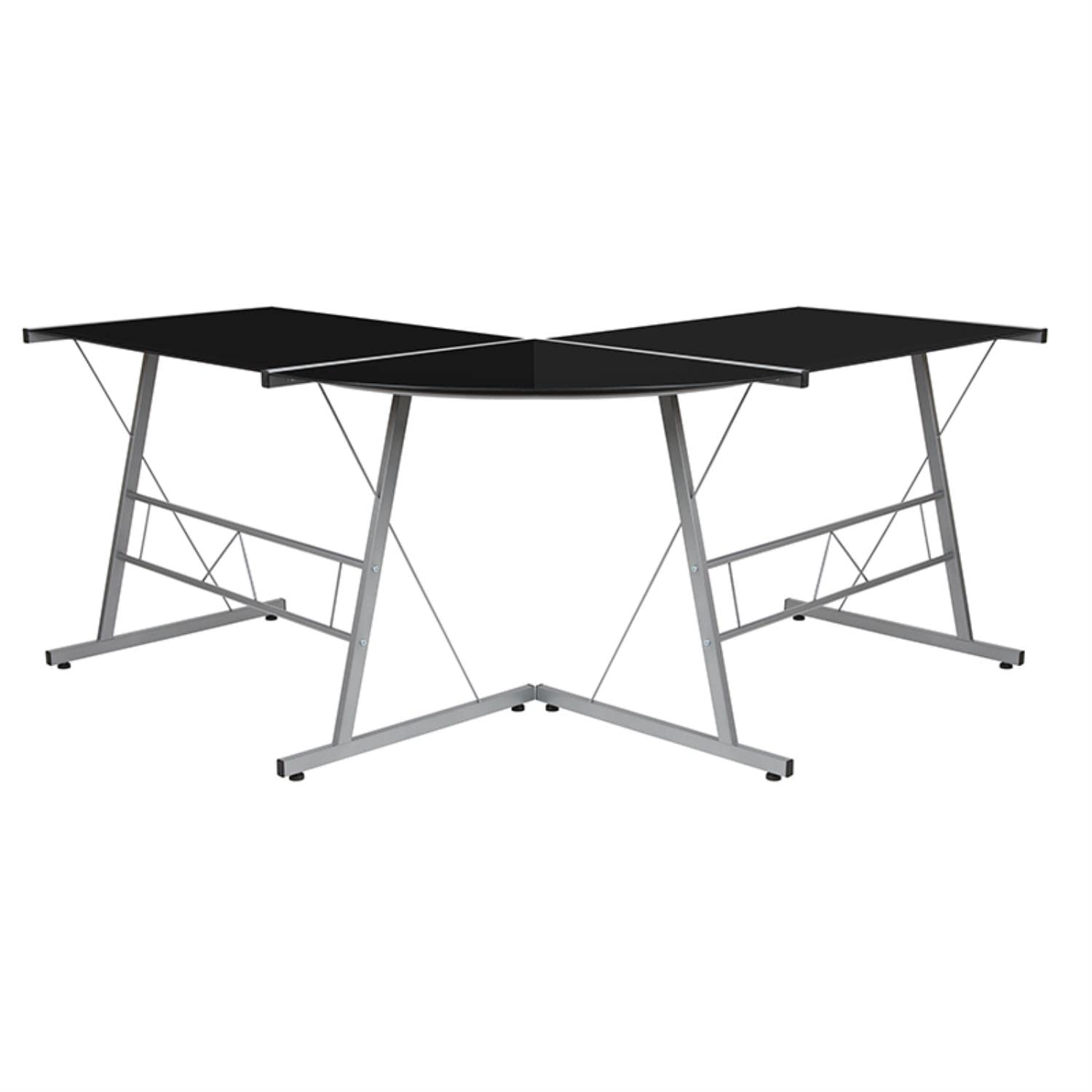 Flash Furniture Ginny L-Shaped Desk 83.5" Computer Corner Desk, Gaming Corner Desk, Home Office Corner Desk, Gaming Desk, Space Saving, Easy To Assemble, Black
