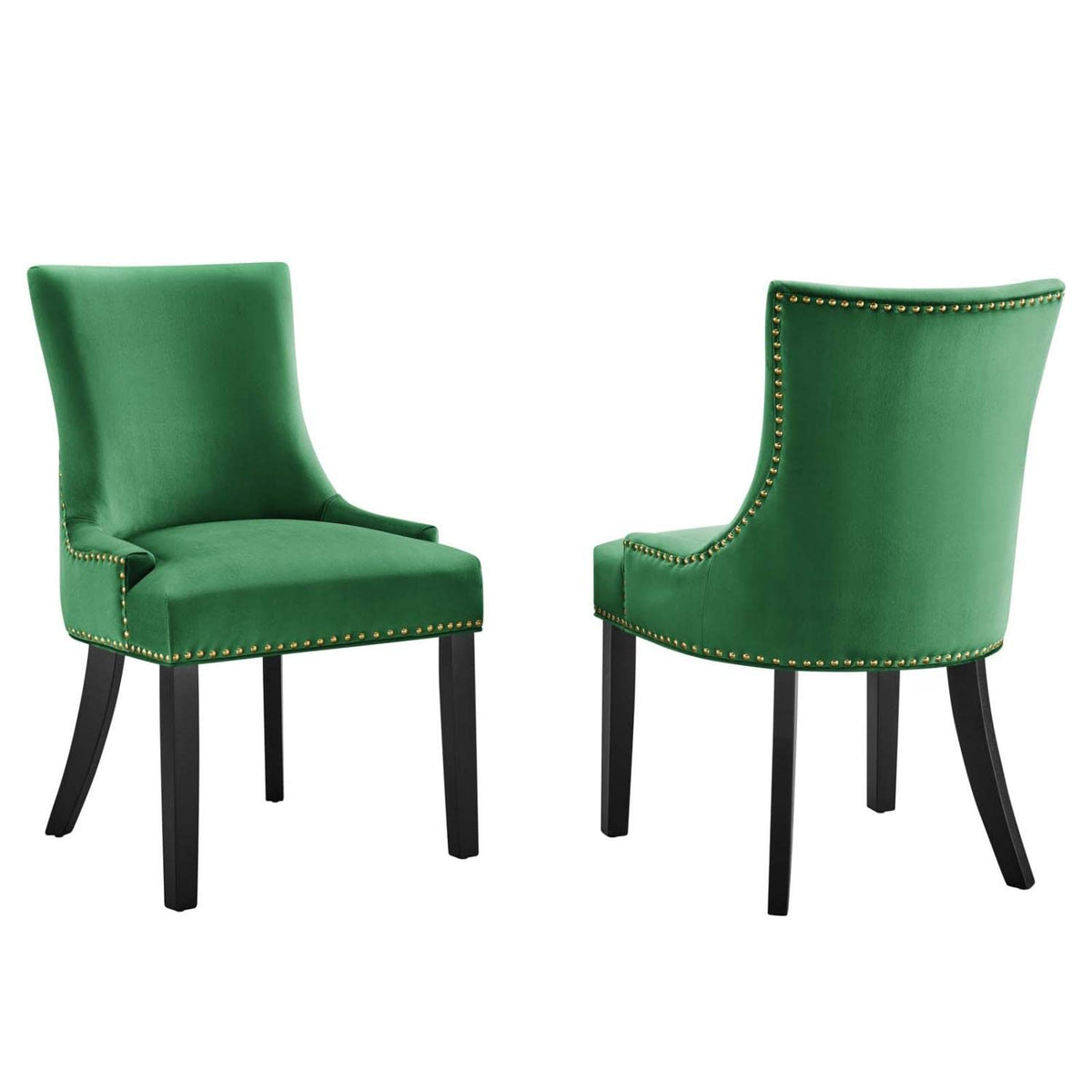 Modway Marquis 20.5' Velvet Dining Side Chairs In Emerald Green/Black (Set Of 2)
