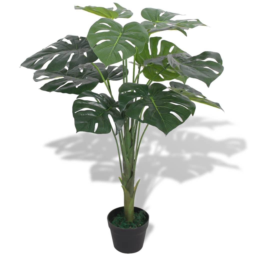 vidaXL Artificial Monstera Plant - 27.6&quot; Tall with Real Wood Trunk and 13 Detailed Leaves - Comes with Pot - Lifelike Green Decor for Home and Office