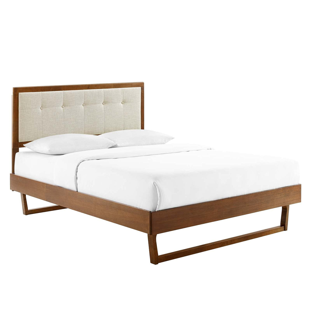 Modway Willow Wood Twin Platform Bed In Walnut Beige With Angular Frame, Single