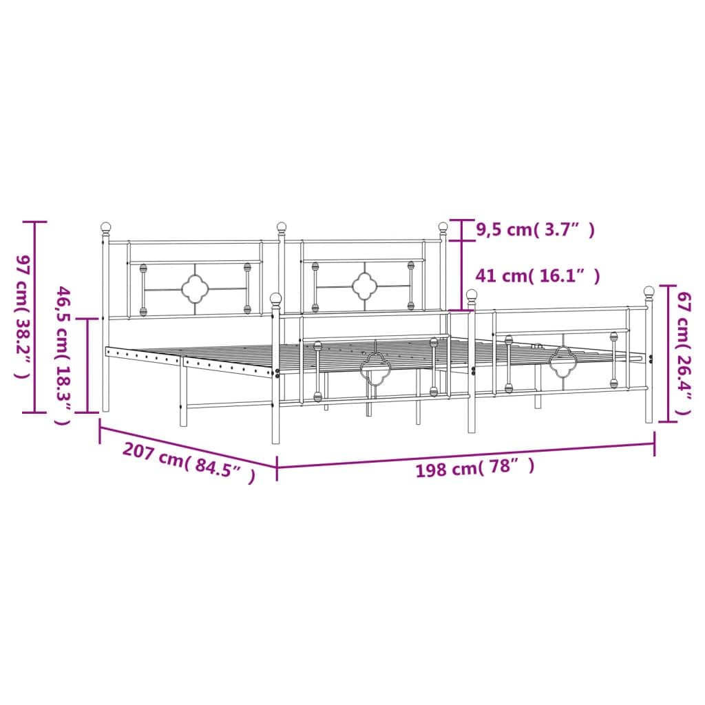vidaXL 10'' King Metal Bed Frames with Headboard and Footboard, Platform Bed Frame with Strong Metal Slats Support, Under Bed Storage, Noise Free, White, Without Mattress