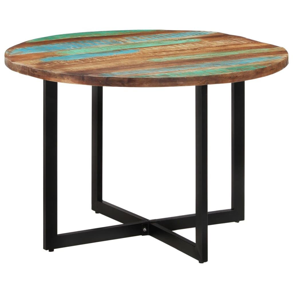 vidaXL Dining Table - 43.3&quot; Multicolored Round Table, Handmade from Solid Reclaimed Wood, Eco-Friendly and Stable Furniture for Kitchen, Dining Room - Industrial Design
