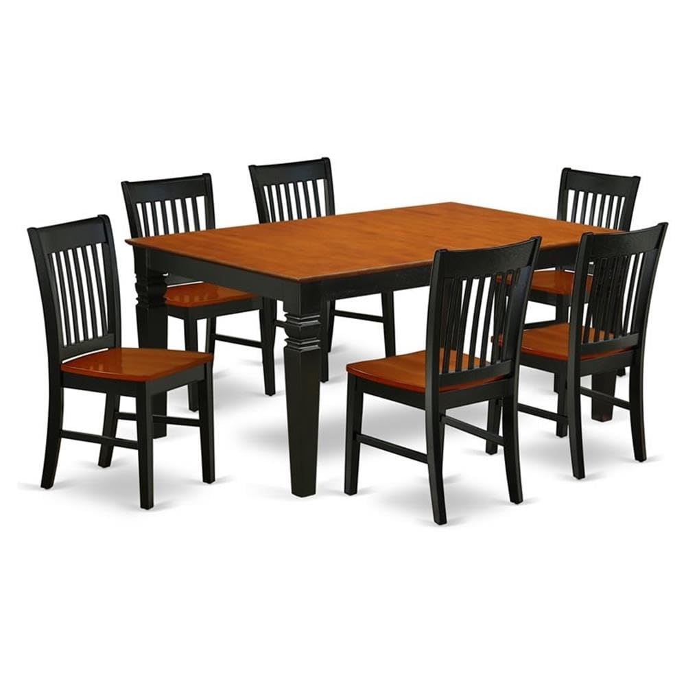 East West Furniture WENO7-BCH-W 7 Piece Dining Set Consist of a Rectangle Dining Table with Butterfly Leaf and 6 Kitchen Chairs, 42x60 Inch, Black & Cherry