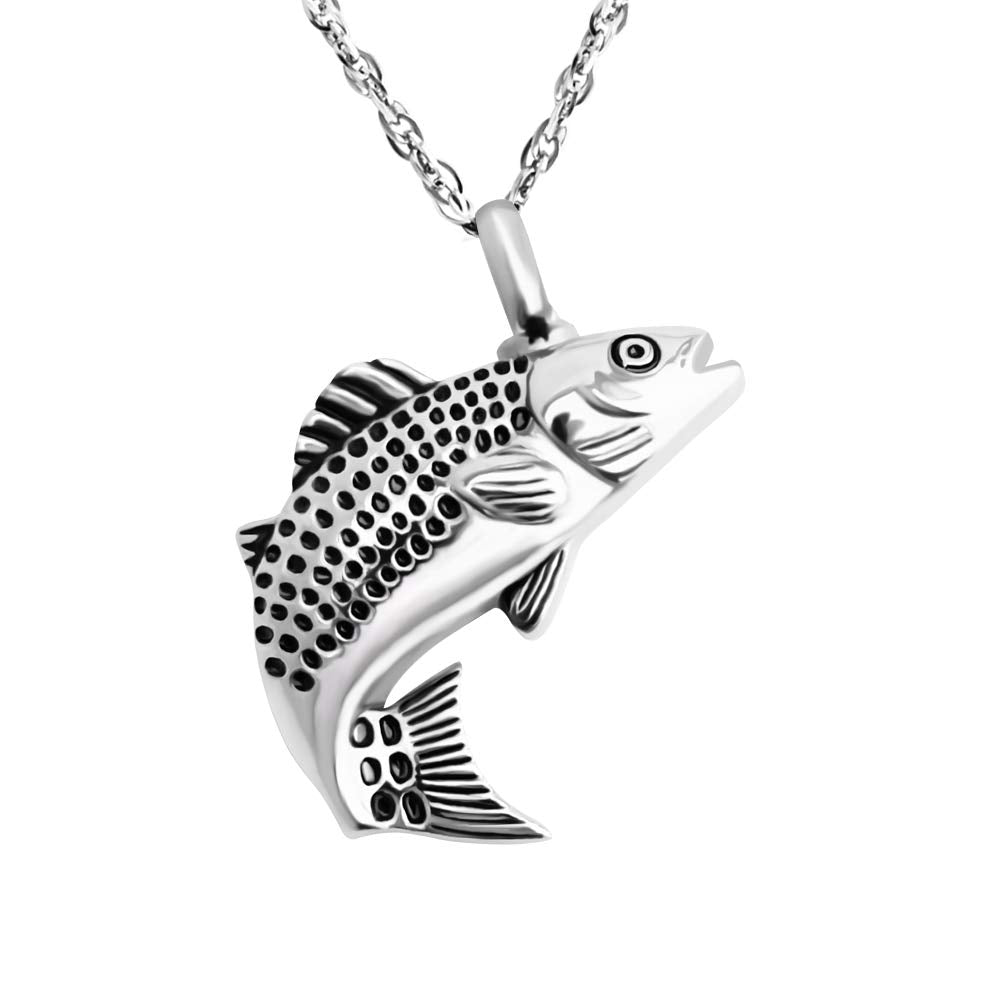 XIUDA Fish Urn Cremation Necklace for Ashes Fishing Locket Ashes Holder Keepsake Cremation Memorial Pendant Jewelry