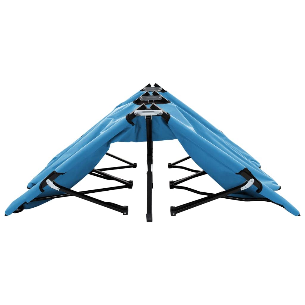 vidaXL Lightweight Double Folding Sun Lounger in Blue - Powder-Coated Steel Frame with 600 D Polyester Fabric - Ideal for Camping or Patio Use