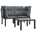 vidaXL Patio Furniture Set 3 Piece, Outdoor Loveseat with Coffee Table, Sectional Sofa Set for Garden, Modern Style, Black and Gray Poly Rattan