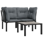 vidaXL Patio Furniture Set 3 Piece, Outdoor Loveseat with Coffee Table, Sectional Sofa Set for Garden, Modern Style, Black and Gray Poly Rattan
