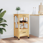 vidaXL Solid Pine Wood Kitchen Trolley - Rolling Cart with Drawers, Shelves, Hooks, Brown Honey Wax Finish, 18.9x15.7x35.4 in, Versatile Use