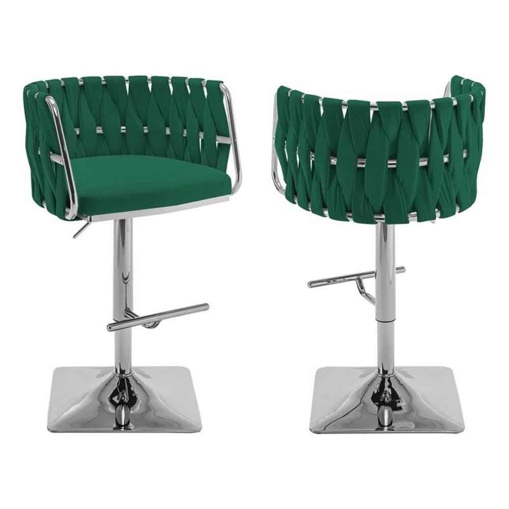 Best Quality Furniture Adjustable Emerald Green Velvet Barstools With Square Chrome Base (Set Of 2)