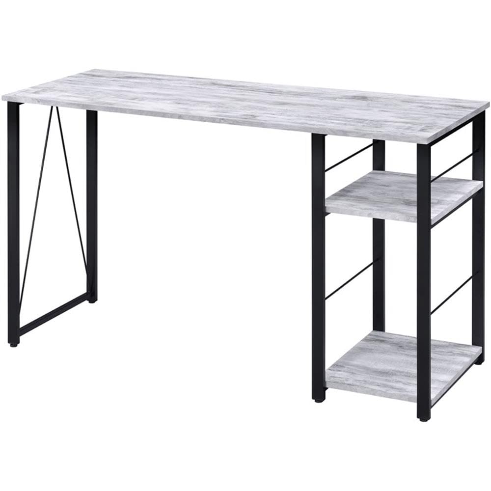 Acme Vadna Wooden Top 2-Shelf Writing Desk in Antique White and Black