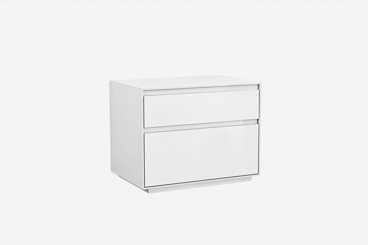 HomeRoots Simplistic White Gloss 2 Drawer Nightstand