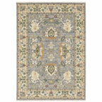 HomeRoots 509294 8 x 11 ft. Gray Ivory Orange Teal Green Charcoal Blue & Red Oriental Power Loom Stain Resistant Rectangle Area Rug with Fringe
