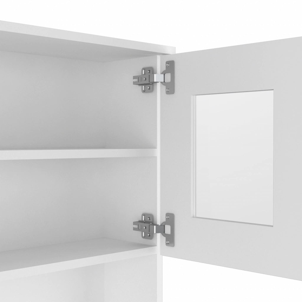 HomeRoots Particle Board White Pantry Cabinet with Two Door Panels and Side Open Shelves
