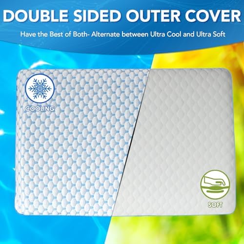 Cooling Gel Flat Pillow For Stomach And Back Sleepers, Ultra Thin Pillow For Sleeping, Slim Stomach Sleeping Pillow For Shoulder