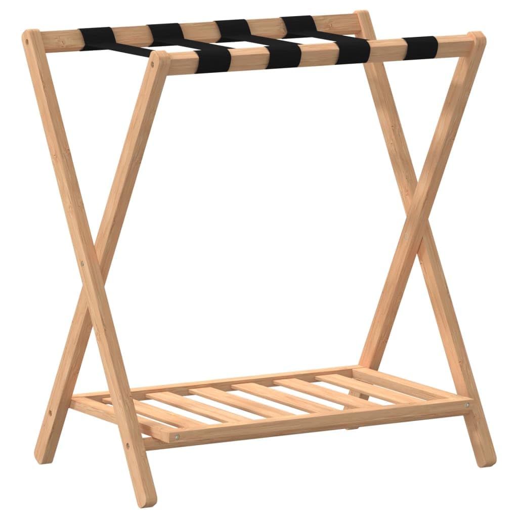 vidaXL Natural Bamboo Luggage Rack - Foldable Suitcase Stand with Dual Shelves for Home and Travel – Easy to Assemble and Clean, Brown'