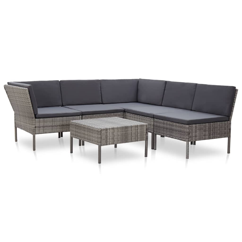 vidaXL 6 Piece Garden Lounge Set with Cushions Poly Rattan Gray