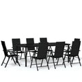 vidaXL - 7 Piece Black Patio Dining Set with Glass Tabletop and Adjustable PE Rattan Chairs - Weather-Resistant Outdoor Furniture