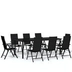 vidaXL - 7 Piece Black Patio Dining Set with Glass Tabletop and Adjustable PE Rattan Chairs - Weather-Resistant Outdoor Furniture