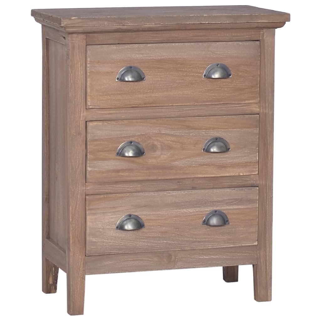 vidaXL Teak Wood Sideboard with 3 Drawers - Colonial-Styled, Natural Finish, Sturdy Top for Decor Display, Ample Storage Space, Unique Grain Pattern