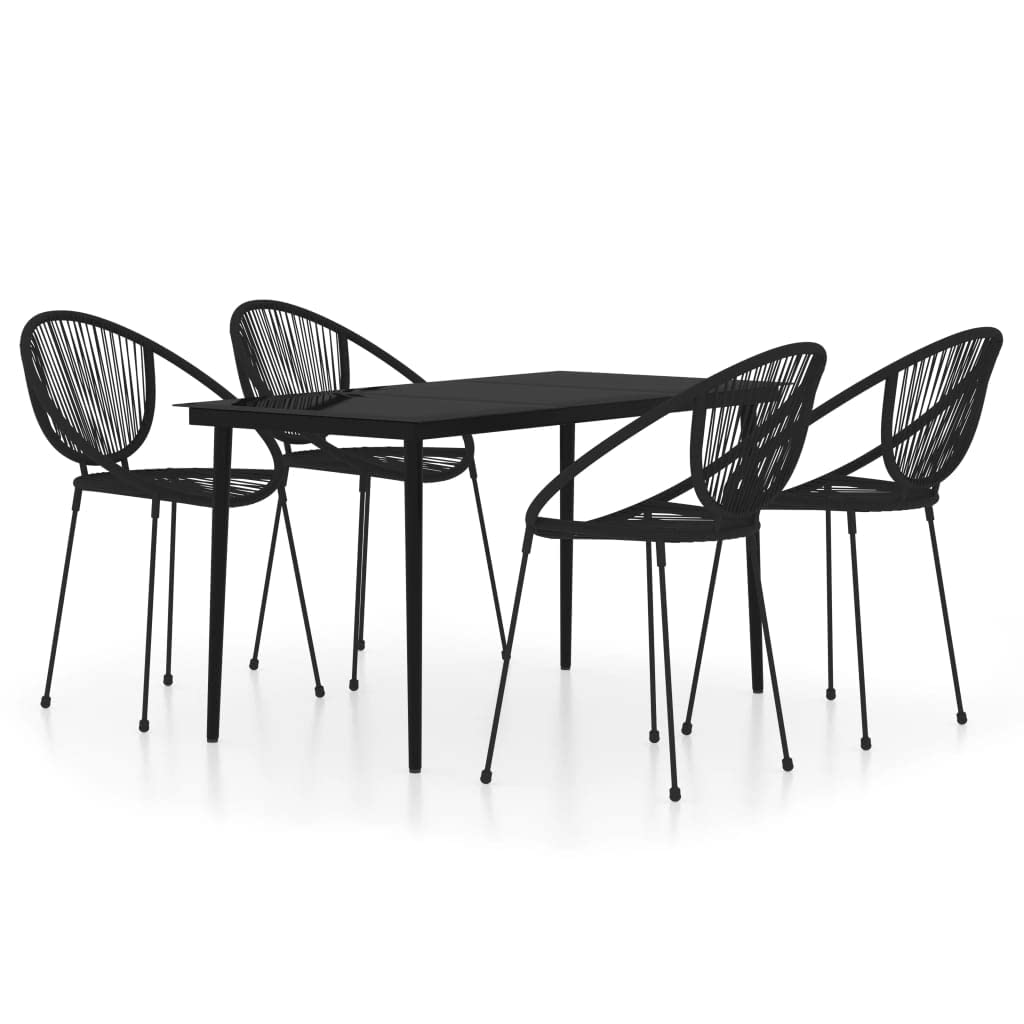 Vidaxl 5 Piece Patio Dining Set - Black Steel Frame With Pvc Rattan Chairs And Glass Tabletop, Suitable For Gardens, Patios, And Outdoor Dining Areas, Curb Appeal Addition