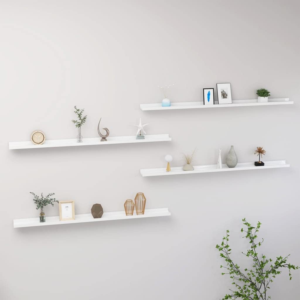vidaXL High Gloss White Wall-Mounted Shelves (4 pcs) - Durable MDF Material, Space Enhancing, Easy to Clean, 45.3 x 3.5 x 1.2, Suitable for Various Interior Decors