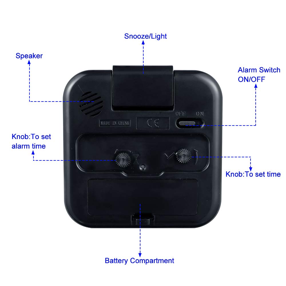 Tinload Small Battery Operated Analog Alarm Clock Silent Non Ticking, Ascending Beep Sounds, Snooze,Light Functions, Easy Set(Bl