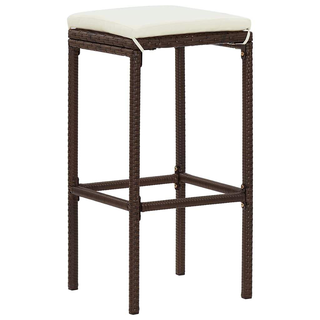 vidaXL 5-Piece Patio Bar Set - Acacia Wood Table & Poly Rattan Bar Stools with Cushions, Brown/Cream for Outdoor Dining