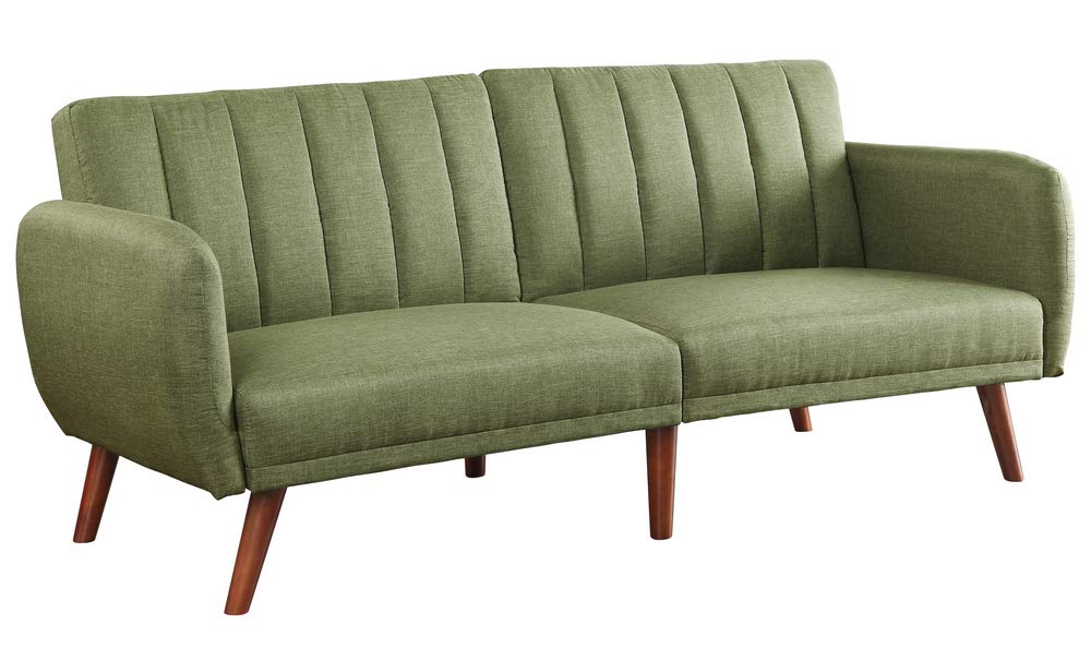 Acme Bernstein Linen Fabric Tufted Adjustable Sofa in Green and Walnut