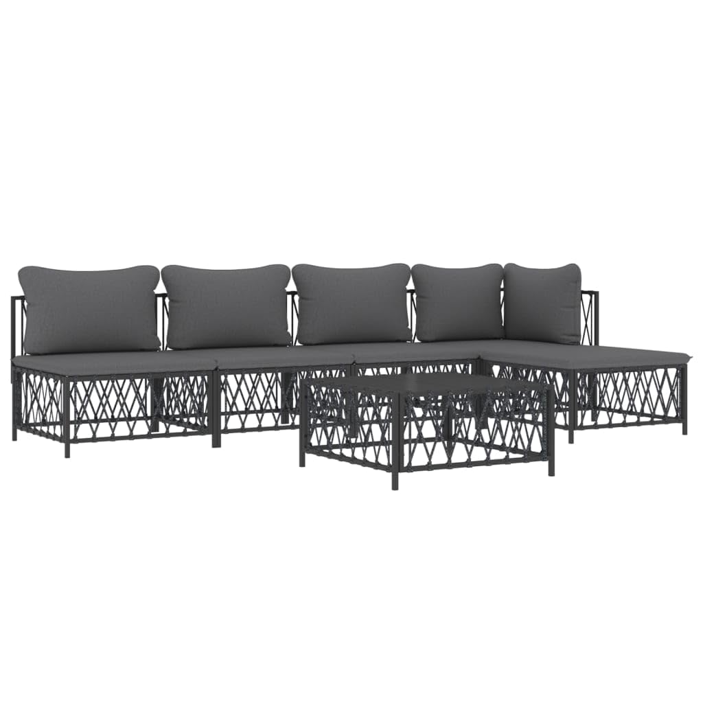 vidaXL 6-Piece Outdoor Lounge Set with Comfy Cushions - Anthracite Patio Furniture in Powder-Coated Steel – Combines Comfort with Versatility