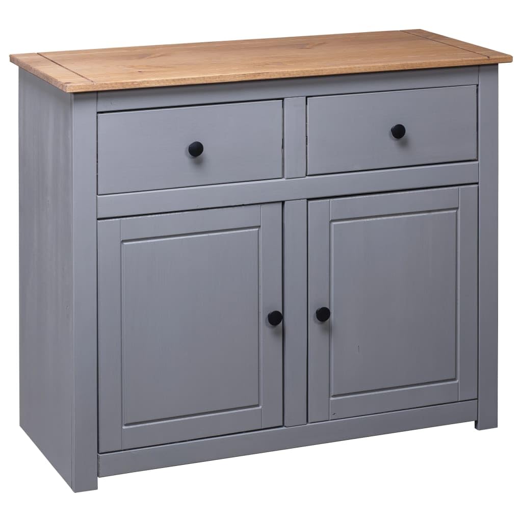 vidaXL Panama Range Sideboard, Gray Solid Pinewood Console Table with 2 Drawers and 2 Doors, Scandinavian Style Home Furniture