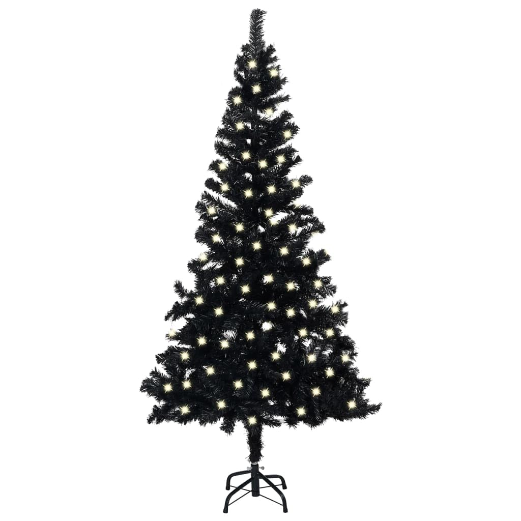 vidaXL Black Artificial Pre-lit Christmas Tree - PVC, Steel Stand, 47.2&quot; Height, 150 LED Lights, USB Connector, Reusable Xmas Decoration