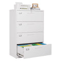4 Drawer Lateral File Cabinet with Lock,White Lateral Filing Cabinet,Horizontal Metal Filing Cabinet,Locked Wide Four Drawer Fil